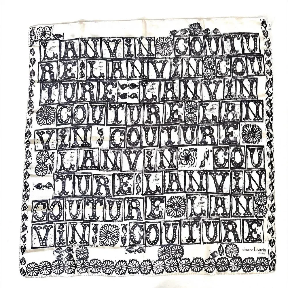 VINTAGE 1960S JEANNE LANVIN COUTURE SILK SCARF - BACK AND WHITE